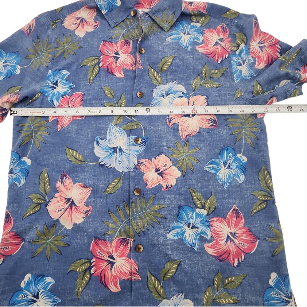 Tommy Bahama Silk Shirt Blue Hibiscus Short Sleeve Hawaiian Floral Mens M - Picture 9 of 11